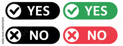 Yes and No Button Icon Set featuring green check marks and red cross symbols in a modern flat design
