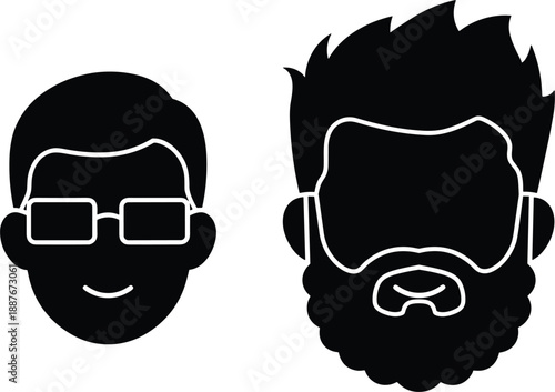 Male avatar silhouette icon set vector with glasses and beard minimalist profile character design isolated on white background
