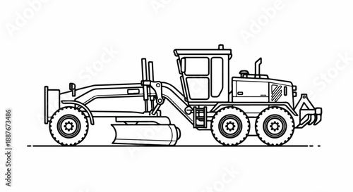 Illustration of a Grader Construction Vehicle in Outline