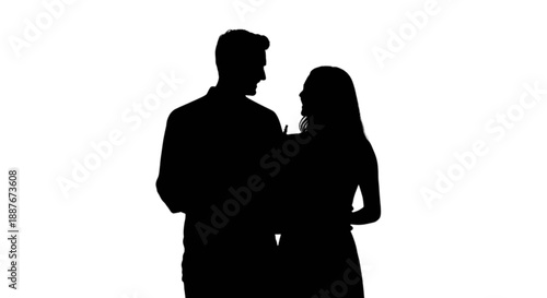 A loving couple's silhouette against a bright white background, sharing a tender moment together