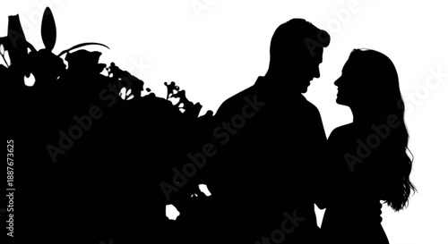 A loving couple's silhouette against a bright background, sharing an intimate moment