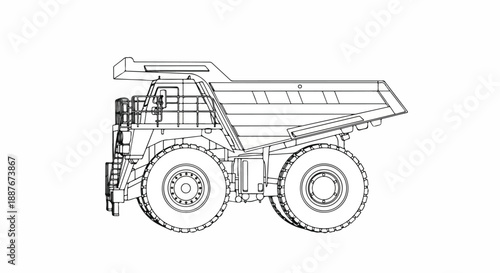 Illustration of a Large Dump Truck, Side View