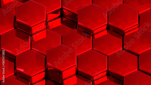 Red metal hexagons geometric background, minimal  honeycomb pattern wallpaper.
