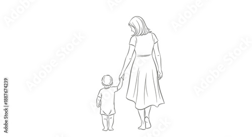 Mother and Child Holding Hands Sketch.