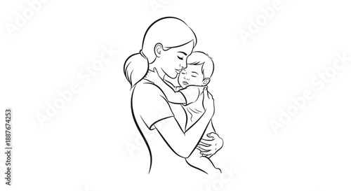 Mother holding her baby with love and tenderness.