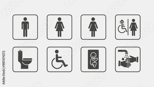 Set of various restroom and bathroom icons.