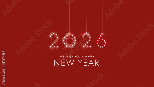 Festive new year 2025 celebration with sparkling lights and red background