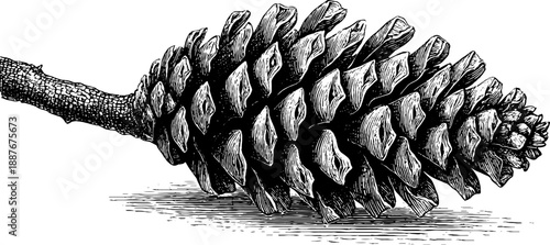 Vintage pine cone botanical study for nature design and decor