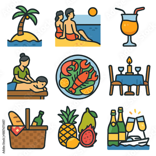 Tropical vacation: beach relaxation, seafood, and romantic dining