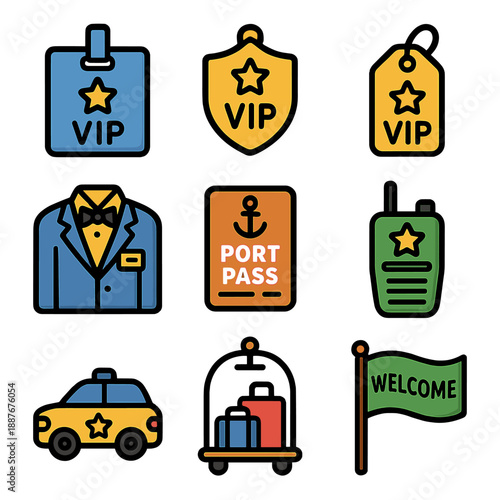 Vip access essentials: badges, passes, and security icons collection