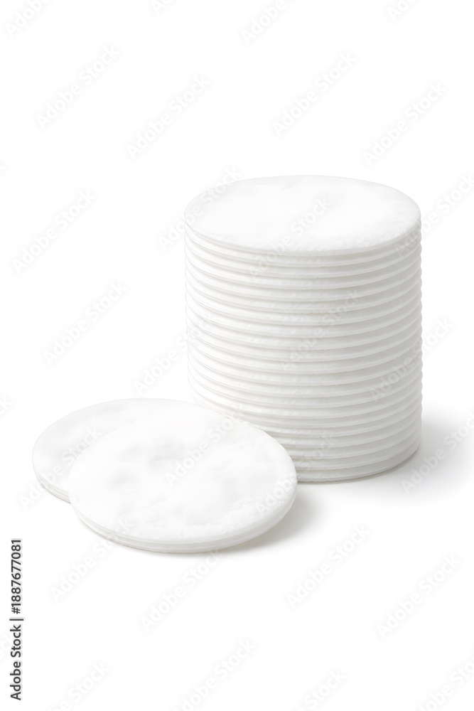 Obraz premium Cotton Pads Stack Isolated on White Background, Skincare and Medical Use
