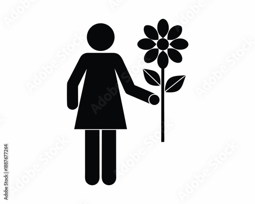 Woman holding flower silhouette vector illustration, isolated on white background