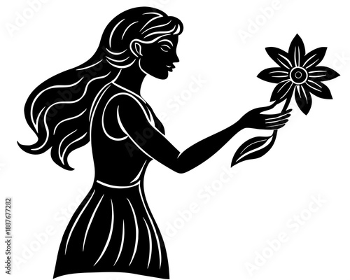 Woman with Flower Silhouette, Feminine Elegance and Serenity Concept Vector