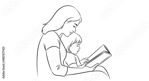 Mother and Child Reading a Book Together.