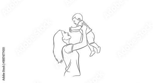 Wallpaper Mural Mother holding her child up in the air line drawing. Torontodigital.ca