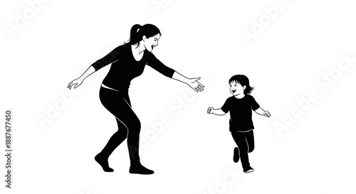 Mother and child running towards each other with open arms.