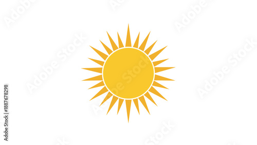 Bright yellow sun icon with many sharp rays symbolizing energy and daylight on a clean white background for weather.