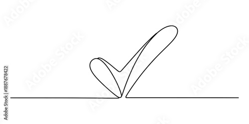 One continuous line drawing of a checkmark symbol representing completion or verification