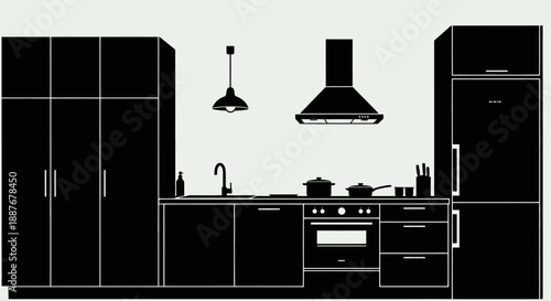 Modern Kitchen Silhouette Design Interior.