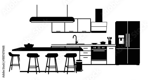 Modern Kitchen Interior Design Silhouette.