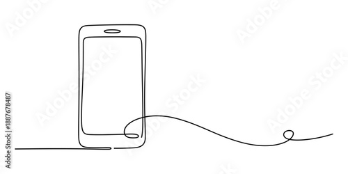 Single continuous line drawing illustrating a smartphone with a minimal and elegant style