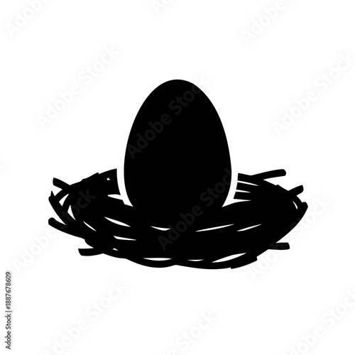Black Silhouette of an Egg Nest in a Minimalist Design Style Illustration