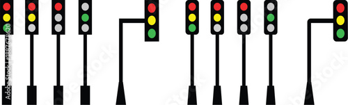 "Traffic Light Signal Icon Set — Red Yellow Green LED Control Display in Flat Vector Design."