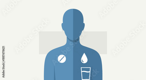 Medication and Water Intake Illustrated on Silhouette Figure