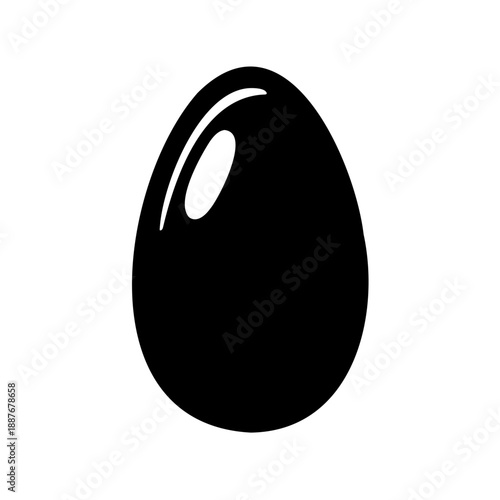 Simple black egg illustration against white background in minimalist style design