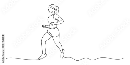 A woman jogging in continuous line art style on a plain white background