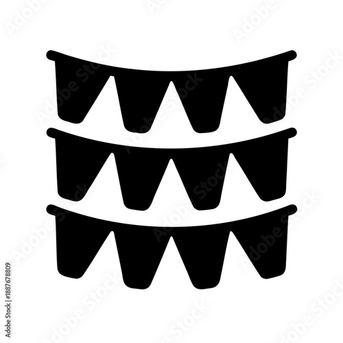 Graphic illustration of three rows of black party pennant flags in row