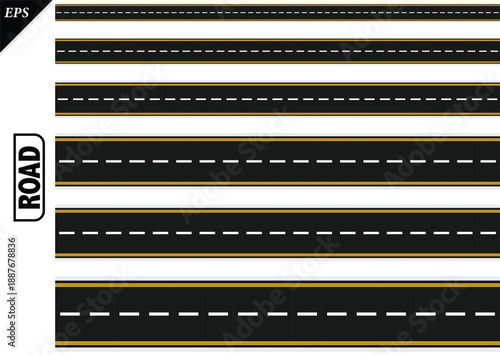 Empty highway asphalt road texture, Ariel View Road, Empty highway black asphalt road with dividing lines, Top view, Vector Illustration, clear dividing lane lines on a smooth dark road surface