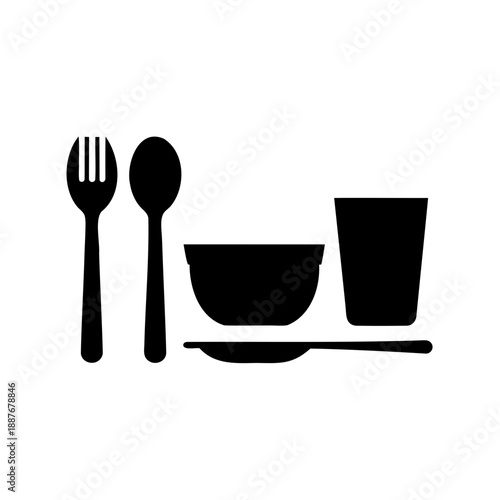 Simple and clean monochrome image of dinnerware on a white background