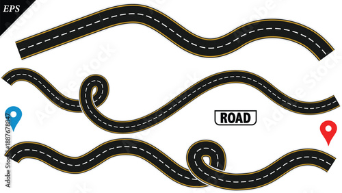 Empty highway asphalt road texture, Ariel View Road, Empty highway black asphalt road with dividing lines, Top view, Vector Illustration, clear dividing lane lines on a smooth dark road surface