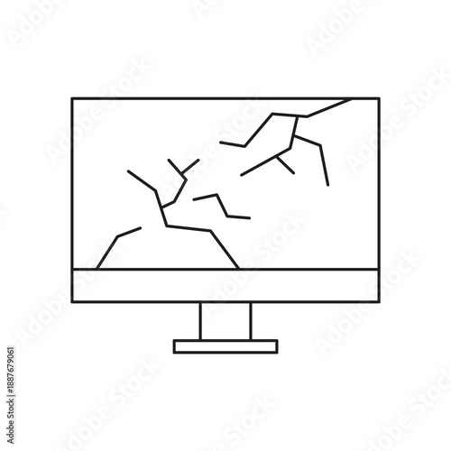 Damaged screen glass crack monitor icon