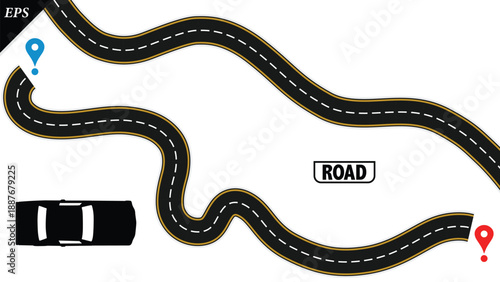 Empty highway asphalt road texture, Ariel View Road, Empty highway black asphalt road with dividing lines, Top view, Vector Illustration, clear dividing lane lines on a smooth dark road surface