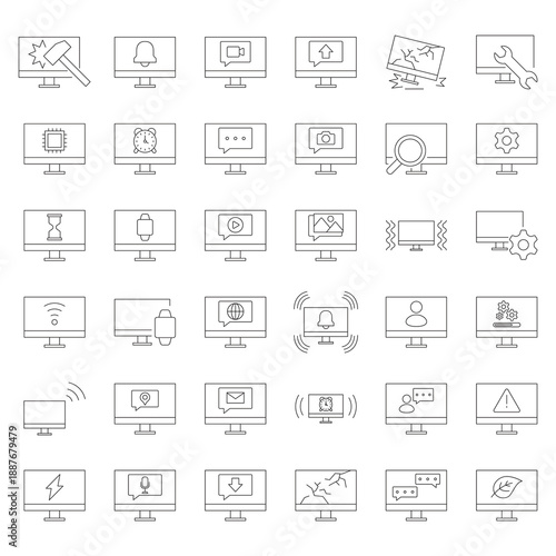 Large bundle of outline monitor icons
