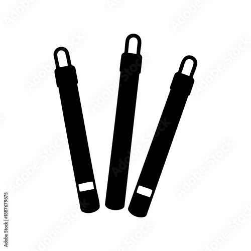 Black and White Silhouette of Three Metal Whistles with Attachment Loops