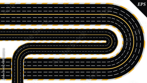 Empty highway asphalt road texture, Ariel View Road, Empty highway black asphalt road with dividing lines, Top view, Vector Illustration, clear dividing lane lines on a smooth dark road surface
