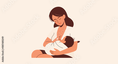 Mother Breastfeeding Baby, Minimalist Illustration