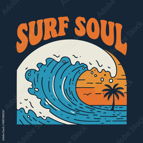 Retro Graphic Surf Soul Wave Illustration Graphic Apparel Design Element