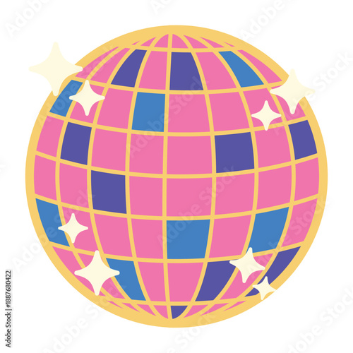 Y2K Disco Ball Sticker Cartoon Illustratio