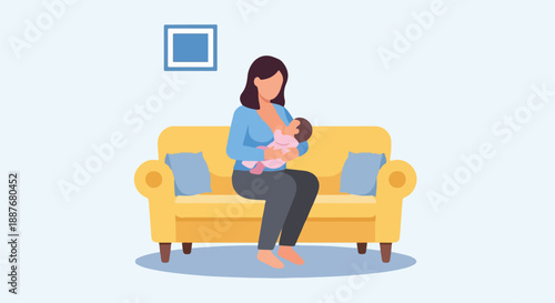 Mother Breastfeeding Baby on a Living Room Couch