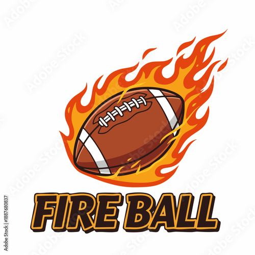 Cartoon Style Flaming American Football Ball With Fireball Text Illustration