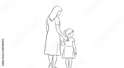 Mother and Daughter Holding Hands Walking Together.