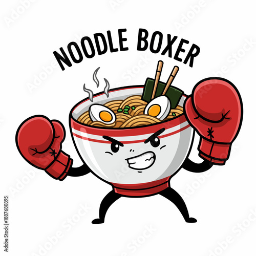 Cartoon Style Funny Noodle Boxer Character Design for Food Illustration