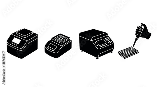 Laboratory equipment icons scientific instruments for research.