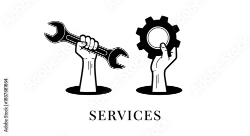 Services concept with wrench and gear