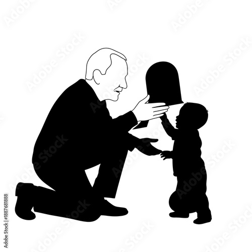 Father and child interacting in a tender moment.