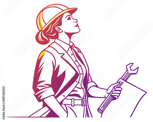 Empowered Female Engineer Silhouette, Technical Work and Science Vector Art